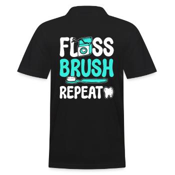 Floss Brush Repeat Zahnarzthelferin - Männer Poloshirt - Schwarz - Hinten - Kai (181cm)