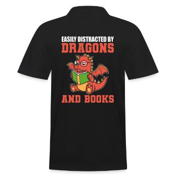 Easily Distracted By Dragons & Books Buchautor - Männer Poloshirt - Schwarz - Hinten - Kai (181cm)