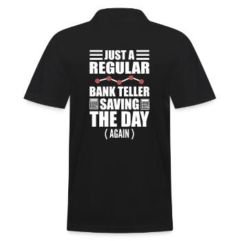 Lustiger Bankangestellter Bänker - Männer Poloshirt - Schwarz - Hinten - Kai (181cm)