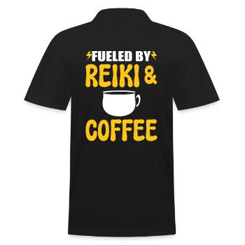 Reiki und Kaffee Kaffeeliebhaber - Männer Poloshirt - Schwarz - Hinten - Kai (181cm)