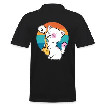 Katze spielt Saxophon Saxophonist - Männer Poloshirt - Schwarz - Hinten - Kai (181cm)