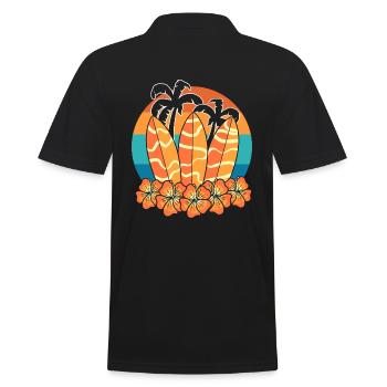 Surfbrett mit Palmen Wassersportliebhaber - Männer Poloshirt - Schwarz - Hinten - Kai (181cm)