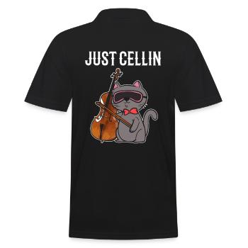 Katze spielt Cello Professioneller Cellist - Männer Poloshirt - Schwarz - Hinten - Kai (181cm)