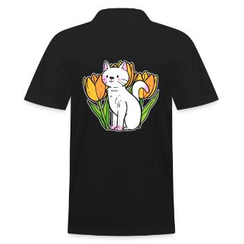 Katze mit Tulpen Gärtner - Männer Poloshirt - Schwarz - Hinten - Kai (181cm)