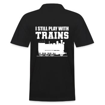 I Still Play With Trains Ingenieur - Männer Poloshirt - Schwarz - Hinten - Kai (181cm)