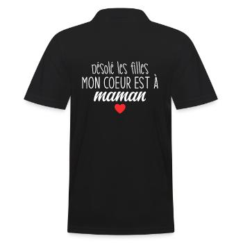 Mon Cœur Appartient à Maman Humour Tendre & Assumé - Polo Homme - noir - Dos - Kai (181cm)