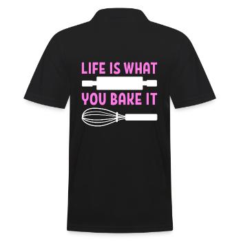Life Is What You Bake It Bäcker - Männer Poloshirt - Schwarz - Hinten - Kai (181cm)