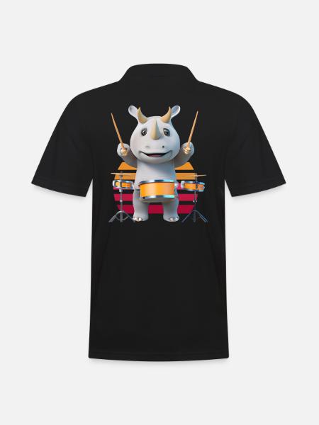 Drum-playing rhinoceros - Men's Polo Shirt - black