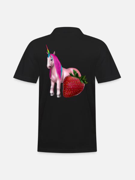 Einhorn mit Erdbeere - Männer Poloshirt - Schwarz