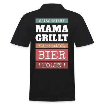 Mom at the Grill - Funny BBQ Saying - Men's Polo Shirt - black - Back - Kai (181cm)