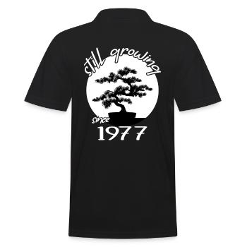 1977 Birthday Bonsai tree "Still growing" Nebari - Men's Polo Shirt - black - Back - Kai (181cm)