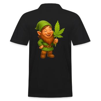 Knuffiger Zwerg mit Hanfblatt - Cannabis - Männer Poloshirt - Schwarz - Hinten - Kai (181cm)