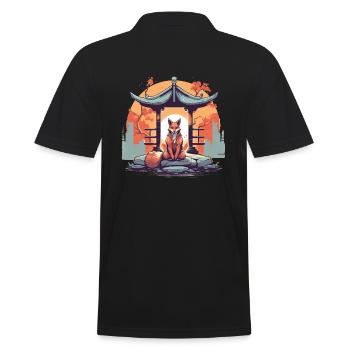 Fuchs Japan Inari Tempel Kami Nippon Shinto - Männer Poloshirt - Schwarz - Hinten - Kai (181cm)