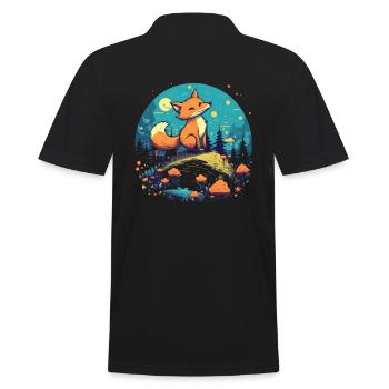 Fox Forest Moon Fable Mythical Fairy Tale - Men's Polo Shirt - black - Back - Kai (181cm)
