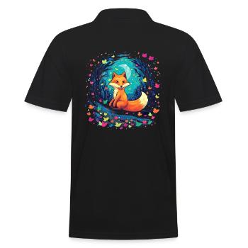 Fox Forest Moon Fable Mythical Fairy Tale - Men's Polo Shirt - black - Back - Kai (181cm)