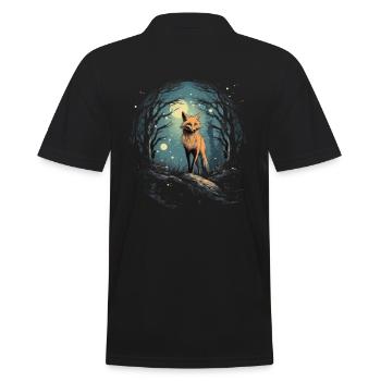 Fox Forest Moon Fable Mythical Fairy Tale - Men's Polo Shirt - black - Back - Kai (181cm)