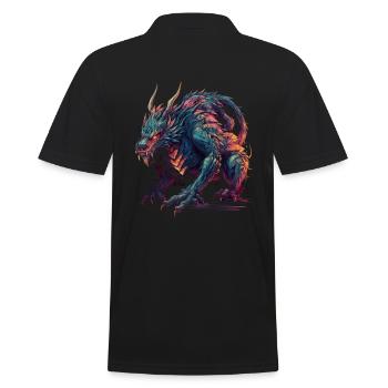 Drache mystisch Lindwurm Monster Ungeheuer Biest - Männer Poloshirt - Schwarz - Hinten - Kai (181cm)