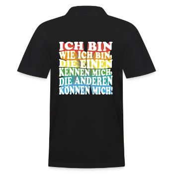 Ich bin wie ich bin - Adenauer Zitat in 3D Text - Männer Poloshirt - Schwarz - Hinten - Kai (181cm)