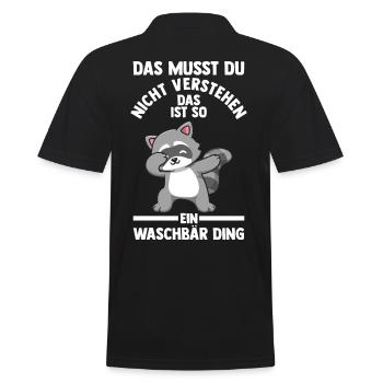 Tiermotiv Waschbär - Männer Poloshirt - Schwarz - Hinten - Kai (181cm)