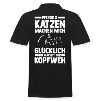 Pferde Pferdeliebhaber Katzenliebhaber Katzen - Männer Poloshirt - Schwarz - Hinten - Kai (181cm)