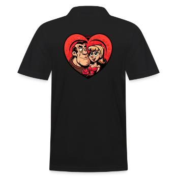 Valentine's Day Cartoon Lovers - Men's Polo Shirt - black - Back - Kai (181cm)