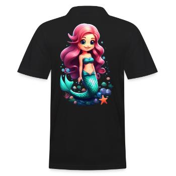 Cute mermaid chibi with pink hair - Men's Polo Shirt - black - Back - Kai (181cm)