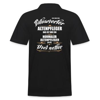 Tätowierter Altenpfleger ist netter! Altenpflege. - Männer Poloshirt - Schwarz - Hinten - Kai (181cm)