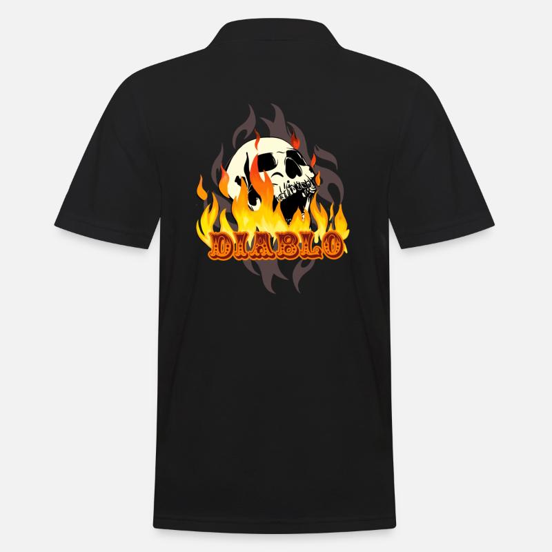 El Diablo, devil, skull, tattoo, flames - Polo Homme - noir