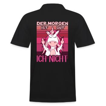 Böses Einhorn zeigt Mittelfinger. Morgenmuffel - Männer Poloshirt - Schwarz - Hinten - Kai (181cm)