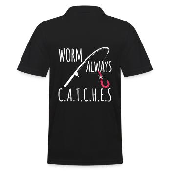 Wurm fängt immer - Männer Poloshirt - Schwarz - Hinten - Kai (181cm)