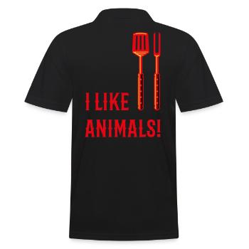 I Like Animals! (Grill Cutlery / 3C) - Men's Polo Shirt - black - Back - Kai (181cm)