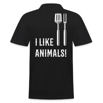 I Like Animals! (Grill Cutlery / White) - Men's Polo Shirt - black - Back - Kai (181cm)