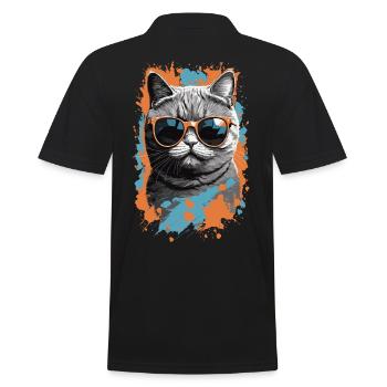 British Shorthair Cat Cool Cat Design - Men's Polo Shirt - black - Back - Kai (181cm)