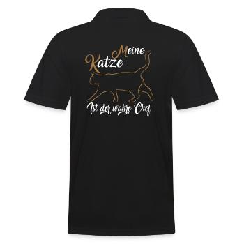 Katzen Haustier Katze Meine Katze ist der Chef - Männer Poloshirt - Schwarz - Hinten - Kai (181cm)