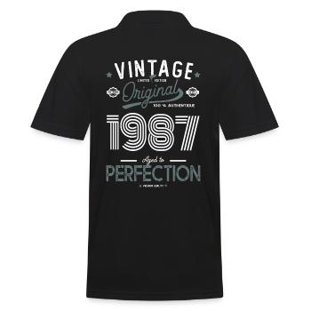 AGE TO PERFECTION born in 1987 anniversary 35 years - Men's Polo Shirt - black - Back - Kai (181cm)