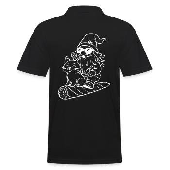 Cooler Zwerg auf fliegendem Joint mit Katze - Männer Poloshirt - Schwarz - Hinten - Kai (181cm)