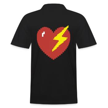 Heart Flash Pixel Gamer Gift - Men's Polo Shirt - black - Back - Kai (181cm)