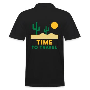 Time to travel (Wüstenlandschaft, Kakteen, Sonne) - Männer Poloshirt - Schwarz - Hinten - Kai (181cm)