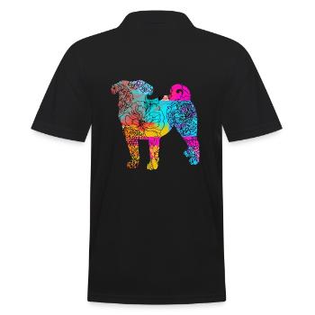 Mops Hund Flowers Geschenkidee - Männer Poloshirt - Schwarz - Hinten - Kai (181cm)