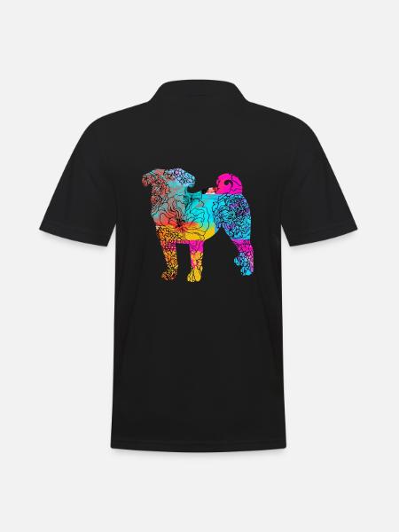 Pug Dog Flowers Gift Idea - Men's Polo Shirt - black