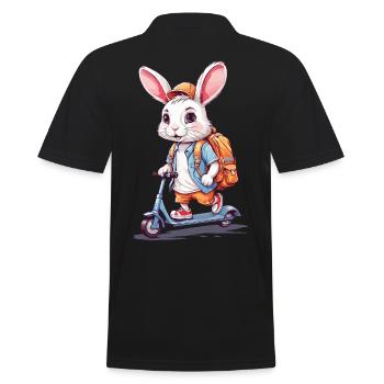 Funny School Beginner Bunny on Scooter Design - Men's Polo Shirt - black - Back - Kai (181cm)