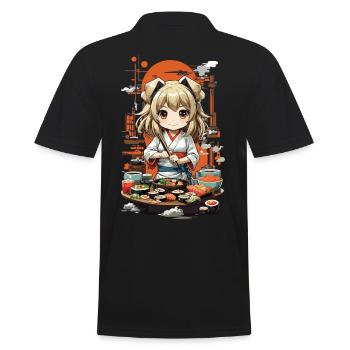 Kawaii Anime Sushi Girl Streetwear Food Design - Polo Homme - noir - Dos - Kai (181cm)