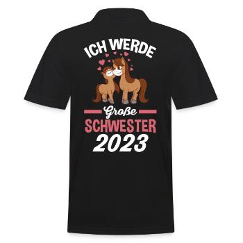 Pferd Schwester 2023 - Männer Poloshirt - Schwarz - Hinten - Kai (181cm)