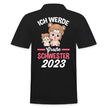 Ich werde große Schwester 2023 Katzen - Männer Poloshirt - Schwarz - Hinten - Kai (181cm)