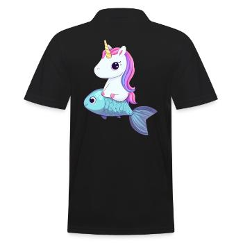 Einhorn reitet auf Fisch - Männer Poloshirt - Schwarz - Hinten - Kai (181cm)