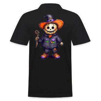 Kürbis Halloween Monster Vogelscheuche Hexenhut - Männer Poloshirt - Schwarz - Hinten - Kai (181cm)