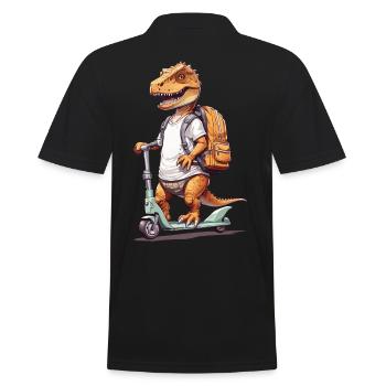T-Rex Schüler auf Roller Schulanfang Dino Design - Männer Poloshirt - Schwarz - Hinten - Kai (181cm)