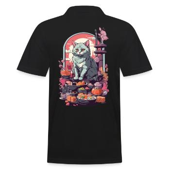 Chat rétro Sushi Sashimi Ukiyo-E Style artistique - Polo Homme - noir - Dos - Kai (181cm)