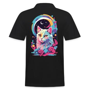 Magische Pastell Goth Katze bei Nacht mit Rosen - Männer Poloshirt - Schwarz - Hinten - Kai (181cm)