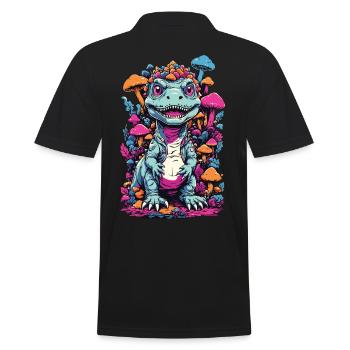 Psychedelischer Dinosaurier Pilz für Naturfans - Männer Poloshirt - Schwarz - Hinten - Kai (181cm)